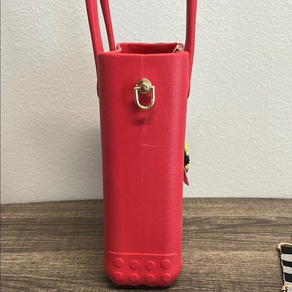 Red Mini Charm Tote with Checkered Crossbody Strap - Picture 9 of 14